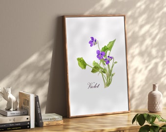 Violet Blumen Kunst Floral druckbare Kunst Februar Geburt Blumen Kunst Digital Download Blumen Wand Kunst Botanische Kunst Geburtstag Geschenk für Sie