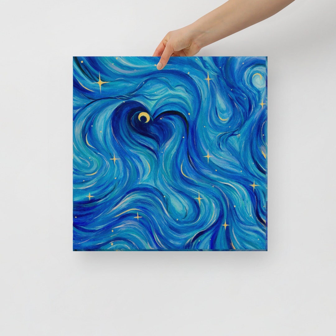 Wall Art Abstract Starry Night Sky Painting Canvas Print Night Sky Blue ...