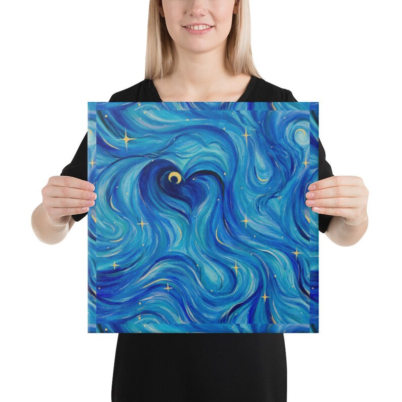 Wall Art Abstract Starry Night Sky Painting Canvas Print Night Sky Blue ...