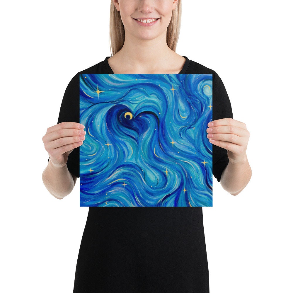 Wall Art Abstract Starry Night Sky Painting Art Print Night Sky Blue ...