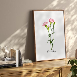 Anjer bloem kunst januari geboorte bloem anjer kunst afdrukbare bloemenkunst botanische kunst digitale download kunst Moederdag cadeau voor haar