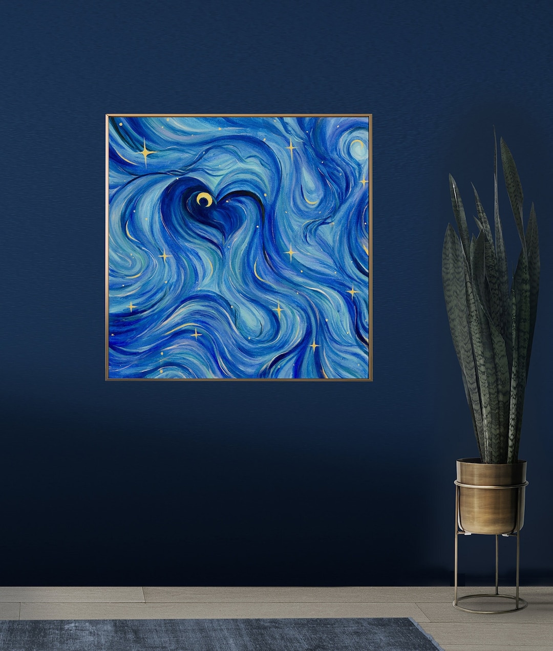 Wall Art Abstract Starry Night Sky Painting Art Print Night Sky Blue ...