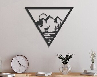 Ciervo de montaña diseño geométrico moderno, corte por láser, grabado, fresado cnc, impresión 3D