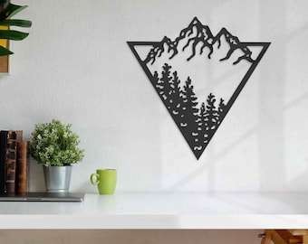 Diseño geométrico de paisajes de montaña, corte por láser, grabado, fresado cnc, impresión 3D