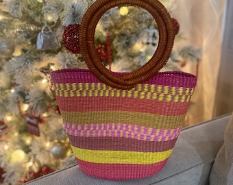 Toquilla draagtas van stro SM - Terracota Multi