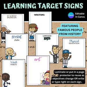 Editable Learning Target Signs: Famous People Theme (Canva & PDF)