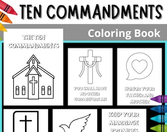 Ten Commandments Coloring Book | Posters | Printables | Kid-Friendly Words and Images | Sunday School | Catholic | 10 Commandments |