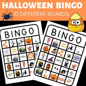 Cartões de BINGO de Halloween | 10 cartões e imagens diferentes para chamar de Bingo | Fofos e Coloridos |