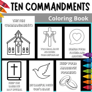 Ten Commandments Coloring Book | Posters | Printables | Kid-Friendly Words and Images | Sunday School | Catholic | 10 Commandments |