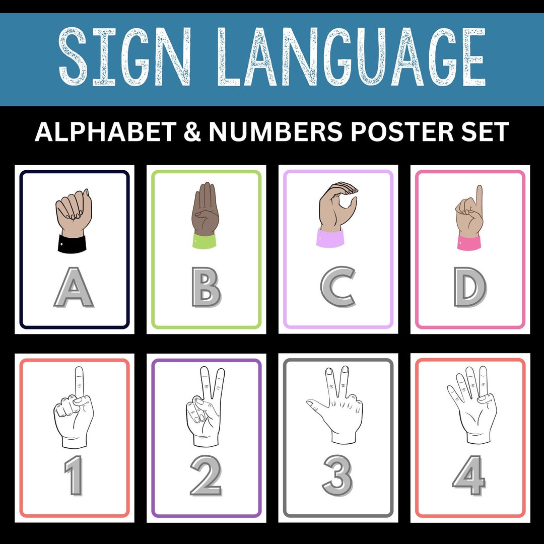 ASL Sign Language Alphabet and Numbers Poster Set for Classroom
