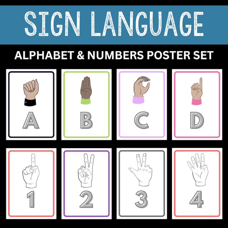 ASL Sign Language Alphabet and Numbers Poster Set for Classroom
