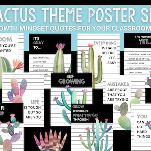 Poster fürs Klassenzimmer Thema Kaktus | 10g Wachstums-Mindset-Poster inklusive | positive Zitate für Kinder | Drucksachen | bunte Kaktus Sukkulenten
