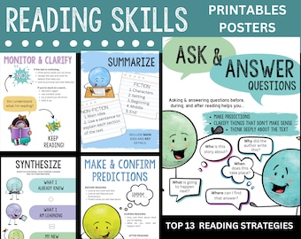 Reading Strategies Posters | ELA Literacy | Printable Posters | Colorful Visual Aids | Comprehension Theme Plot Summarize Visualize |