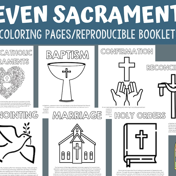 Seven Sacraments of the Catholic Church | Sunday School | Religious Education | Coloring Booklet | Posters | Catechism | Communion | Confirm