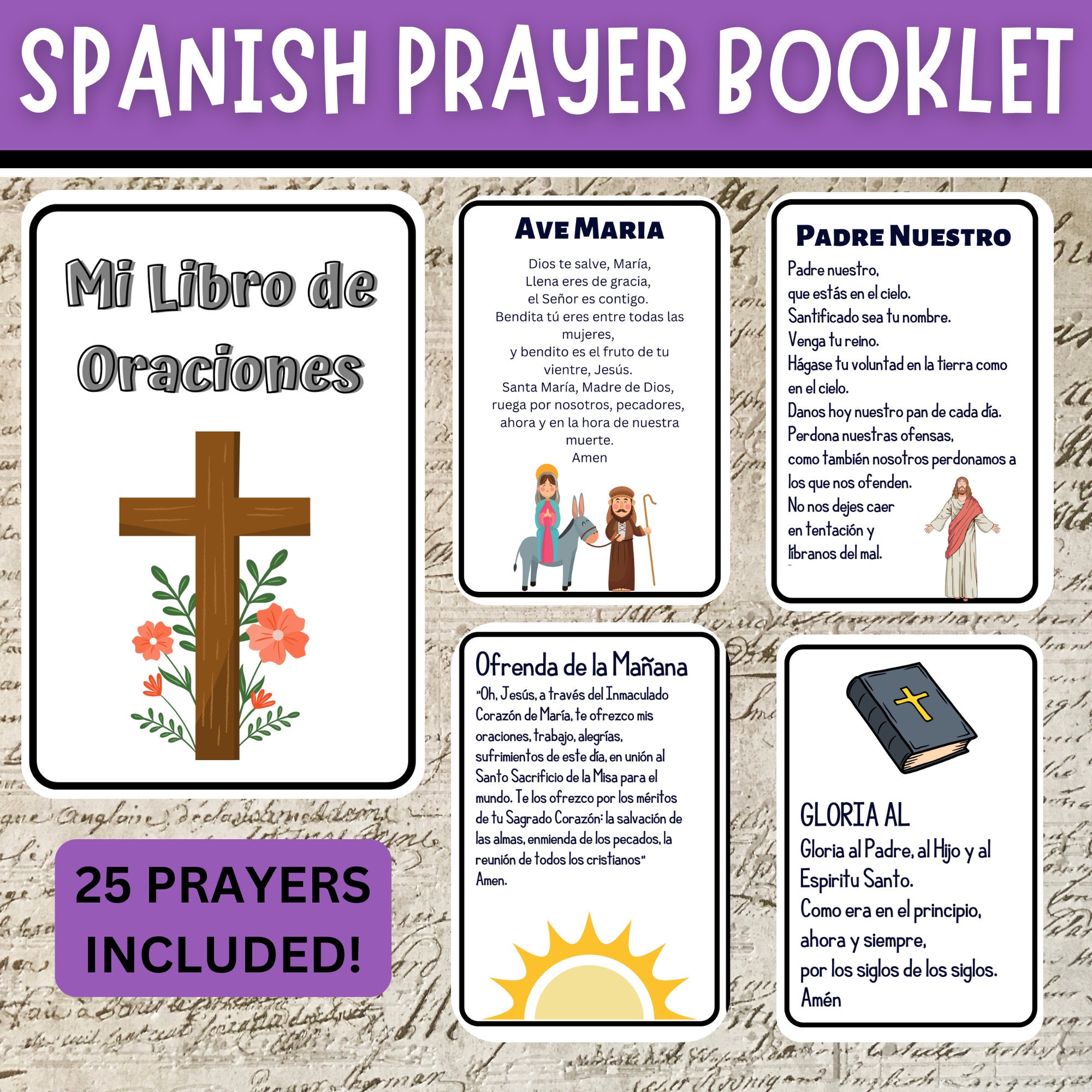 Prayer Booklet in SPANISH | 25 Prayers included | Bible Study | Sunday School | Printable | Religious Ed | Catholic School | Espanol |