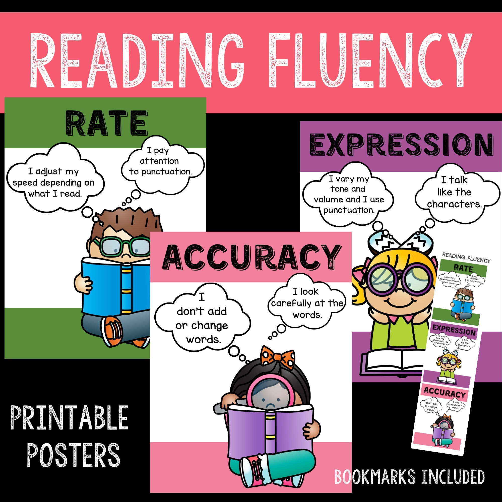 Reading Fluency Posters and Bookmarks Reading Accuracy Rate Expression
