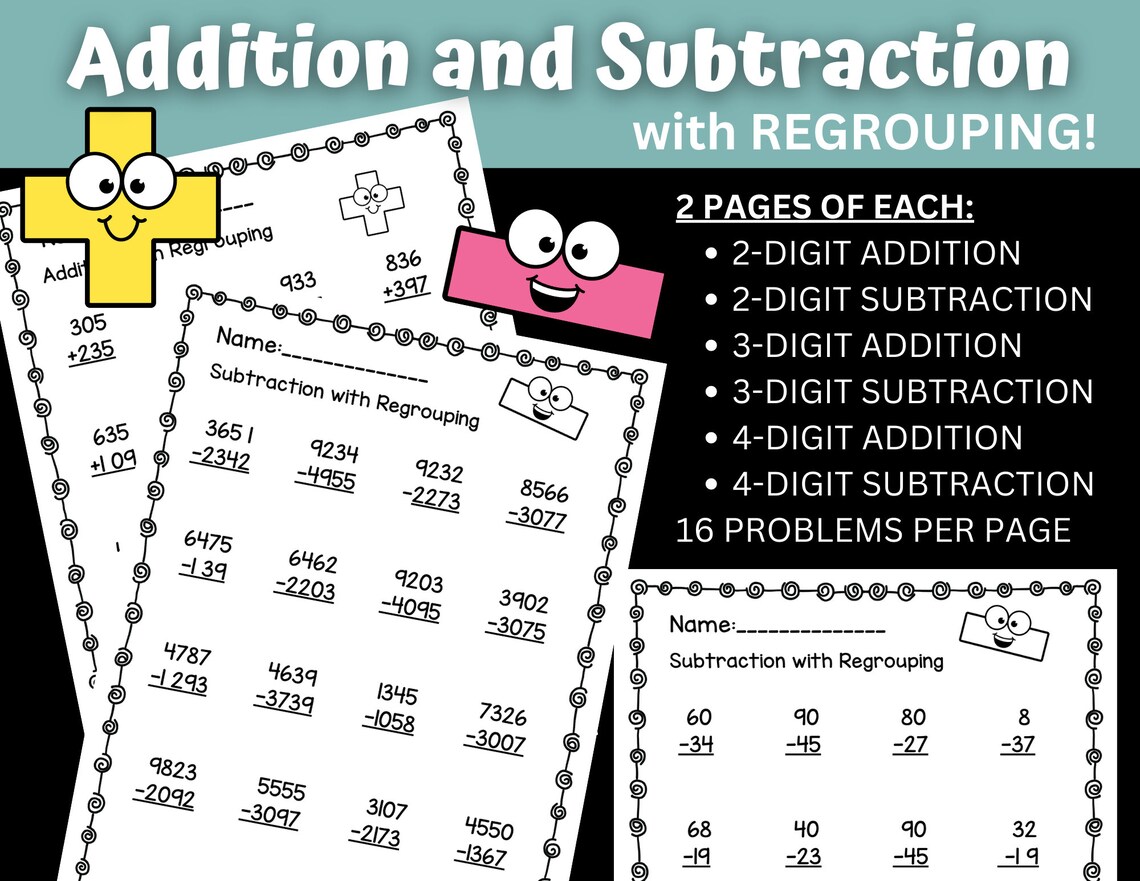 Addition and Subtraction With Regrouping Worksheets | Multi-digit ...