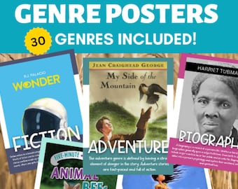 Genre Posters | 30 genres included! Literature | Library Skills | Fiction | Non-Fiction | Reading | ELA | Sports | Graphic Novels | Comic |