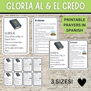 Modlitwy hiszpańskie El Credo i Gloria Al | Do druku w 3 rozmiarach | Studium Biblii | Szkoła niedzielna | Edukacja religijna | RCIA | RCIC |