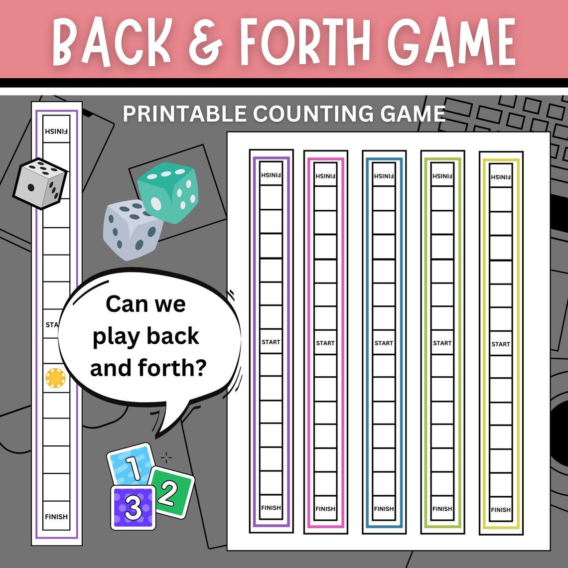 Printable Math Counting Game: Back and Forth Dice Game (digital ...