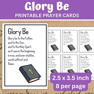 Glory Be Prayer | Printable Prayer Cards | 2.5 x 3.5 inch | Catholic School | Sunday School | Religious Education | Wallet Prayer Cards |