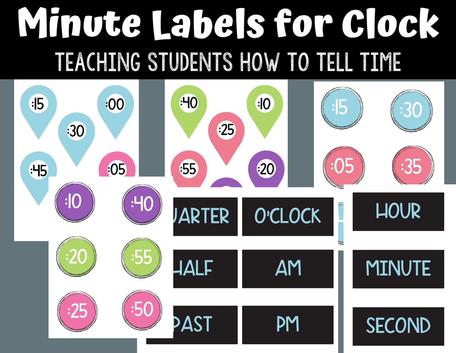 Clock Minute Printables | Clock Numbers to Display Minutes | Learning How to Tell Time ...
