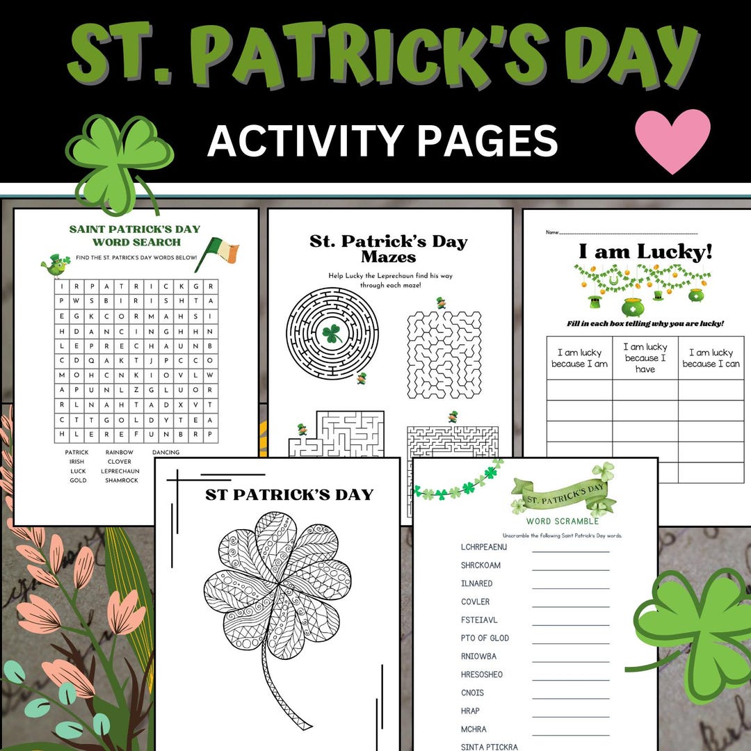 St. Patrick's Day Activity Pack: Mazes, Word Search, Coloring (digital ...