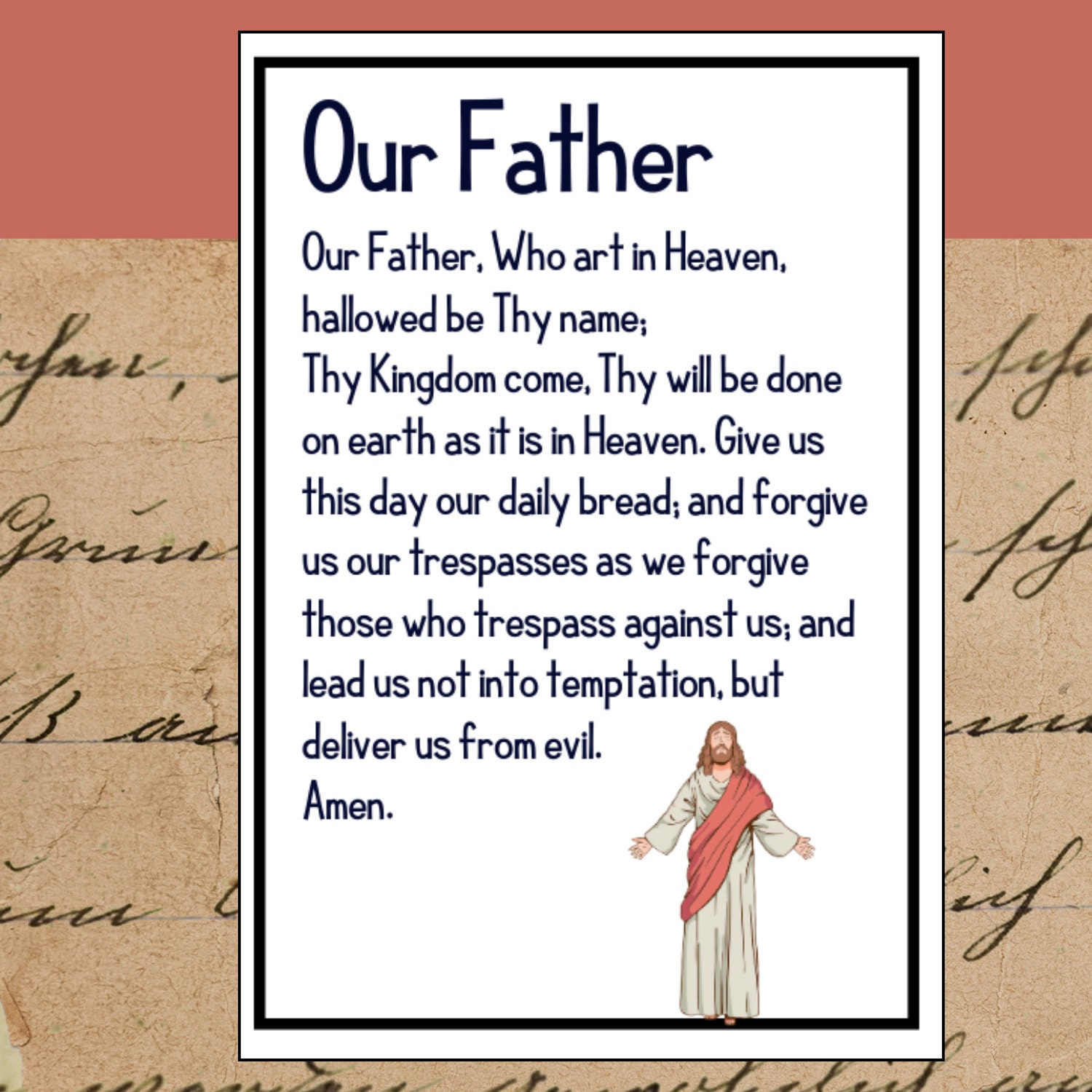 Our Father Prayer Cards: Catholic Sunday School Printable (2.5x3.5 In ...