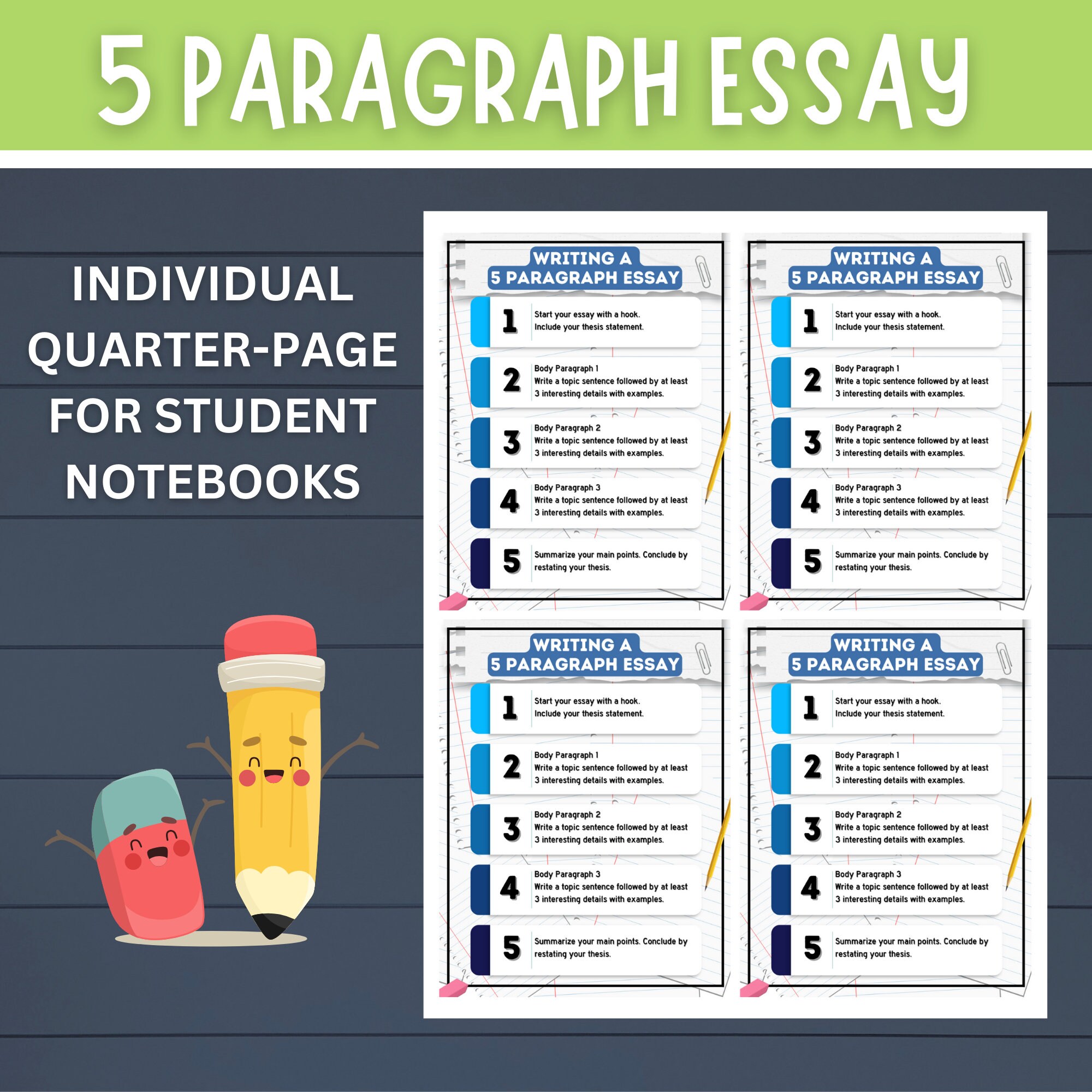 5-paragraph Essay Writing Poster: ELA Classroom Anchor Chart (PDF ...