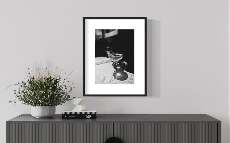 Original Black and White Martini Print, Digital Download, Martini / Cocktail Wall Art, B&W photography, Martini Print image 4