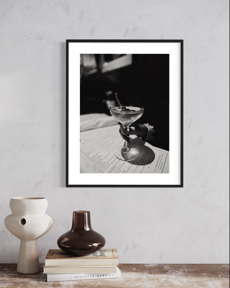 Original Black and White Martini Print, Digital Download, Martini / Cocktail Wall Art, B&W photography, Martini Print image 9