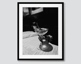 Impression originale de Martini noir et blanc, téléchargement numérique, art mural Martini / cocktail, photographie N&B, impression Martini