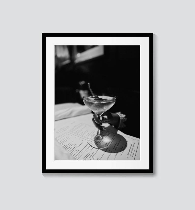 Original Black and White Martini Print, Digital Download, Martini / Cocktail Wall Art, B&W photography, Martini Print image 1