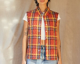 Vintage Rebecca Malone Orange Plaid Snap Button Vest | M