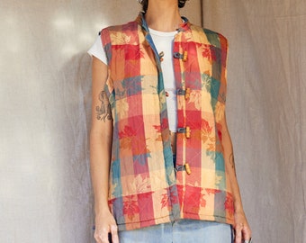 Vintage Blassport Fall Leaves Reversible Wooden Button Vest | M