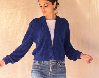 Vintage 90's SK & Company Petite Blue Knit Ramie Cotton Button Cardigan | S