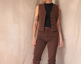 Vintage Et Vous Brown Button Up Vest & High Waist Trouser Set | S