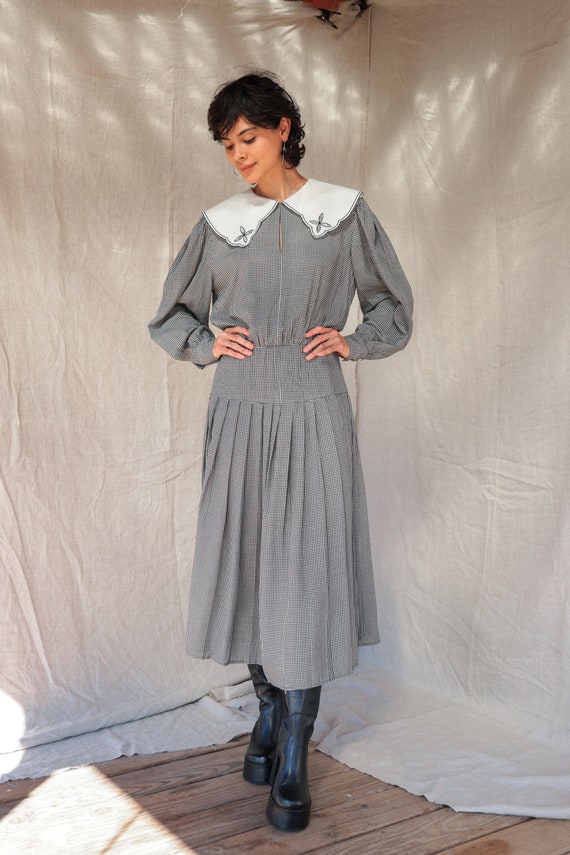 Vintage 80's Donna Morgan Collared Gingham Maxi D… - image 2