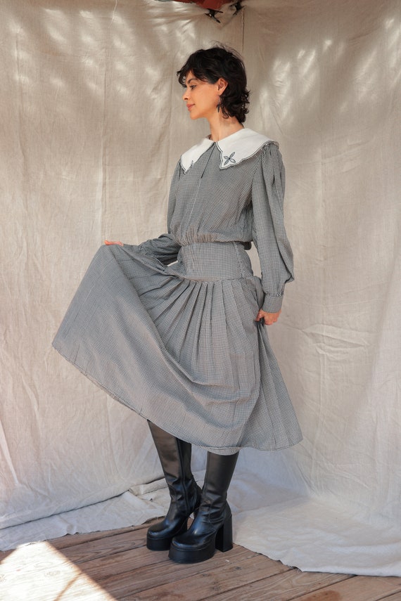 Vintage 80's Donna Morgan Collared Gingham Maxi D… - image 3