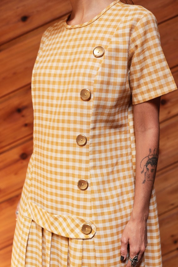 Vintage 60s Mod Scooter Dress Yellow Gingham Drop… - image 7