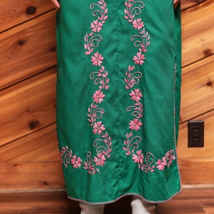Vintage 70's Green And Pink Embroidered Kaftan Bohemian Dress image 9