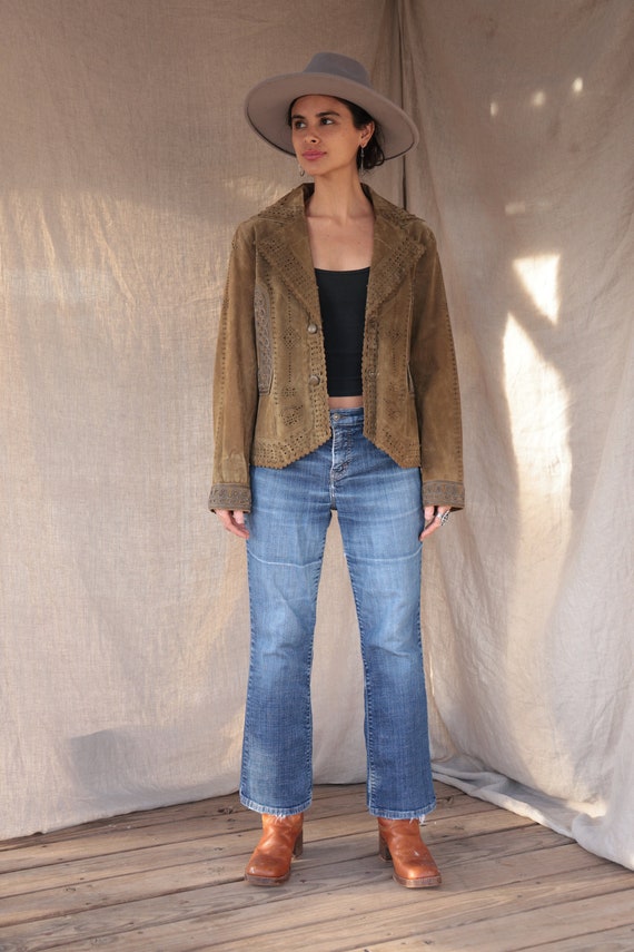 Vintage 90's Leather Pamela McCoy Olive Blazer | S