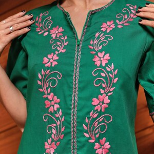 Vintage 70's Green And Pink Embroidered Kaftan Bohemian Dress image 7