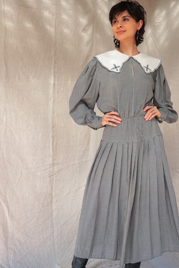 Vintage 80's Donna Morgan Collared Gingham Maxi D… - image 7