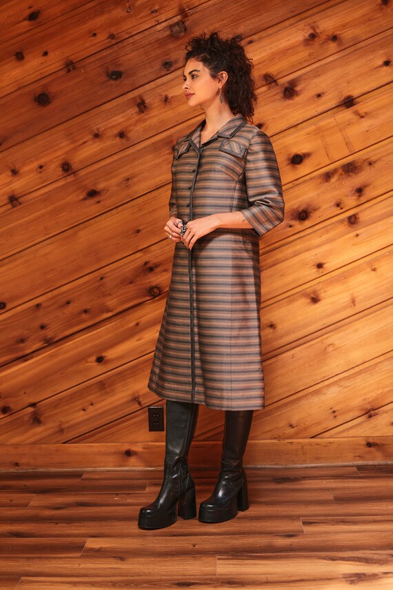 Vintage 60's/70's Mod Brown And Gray Striped Coat… - image 3