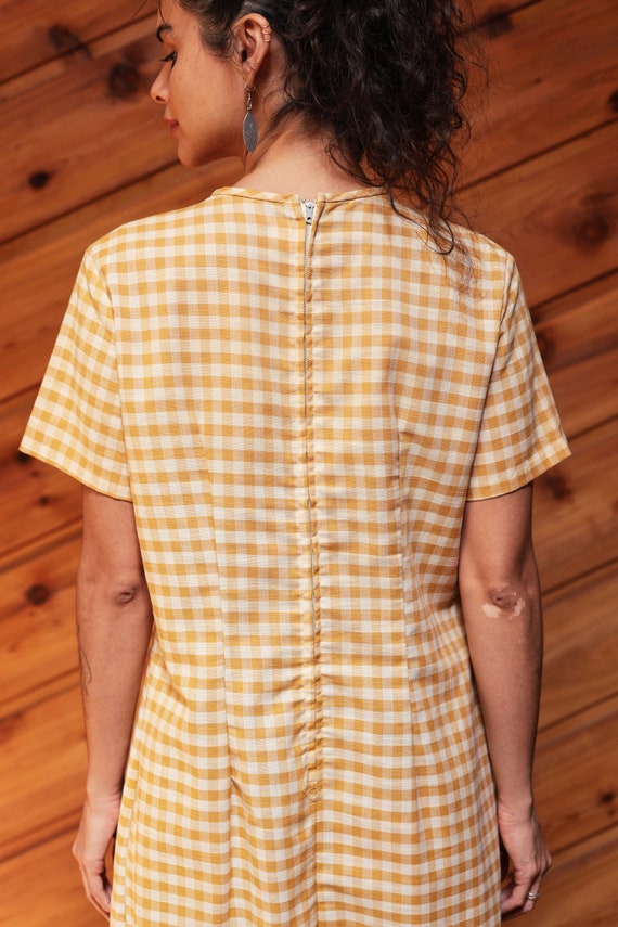 Vintage 60s Mod Scooter Dress Yellow Gingham Drop… - image 9