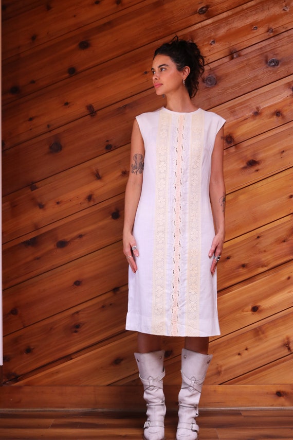 Vintage 60's Mod White Linen Dress R&K Originals Gem