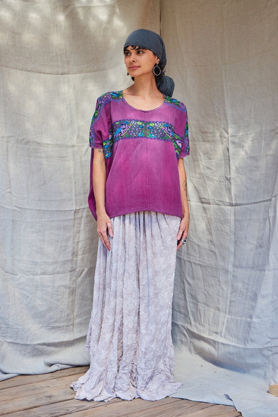 Vintage Guatemalan Handmade Cotton Huipil Purple F