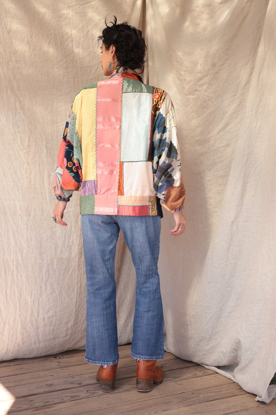 Handmade Custom Antique Silk Quilt Jacket Rare Op… - image 7