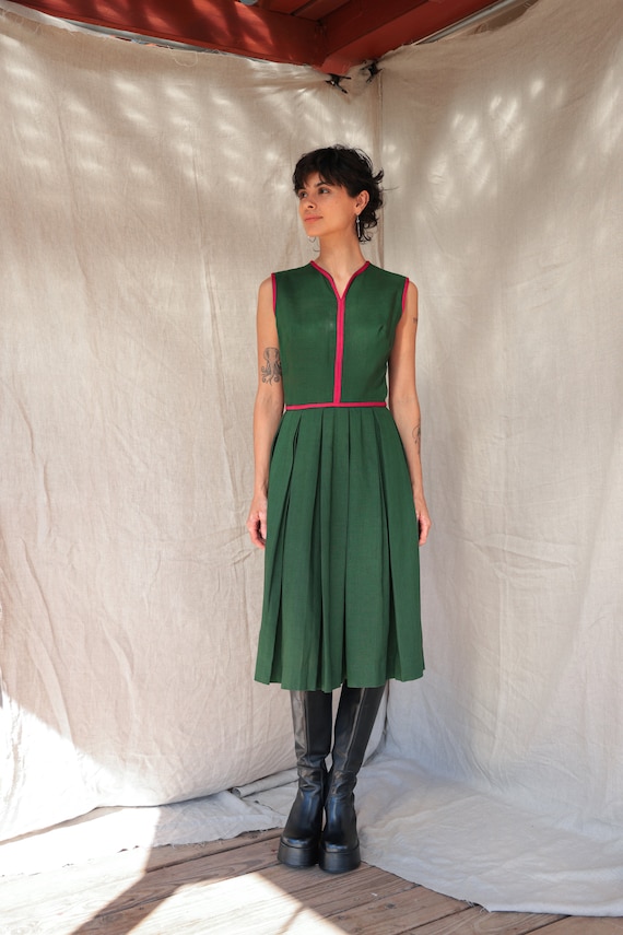 Vintage 40-50's Townley Pleated Green & Pink Dress